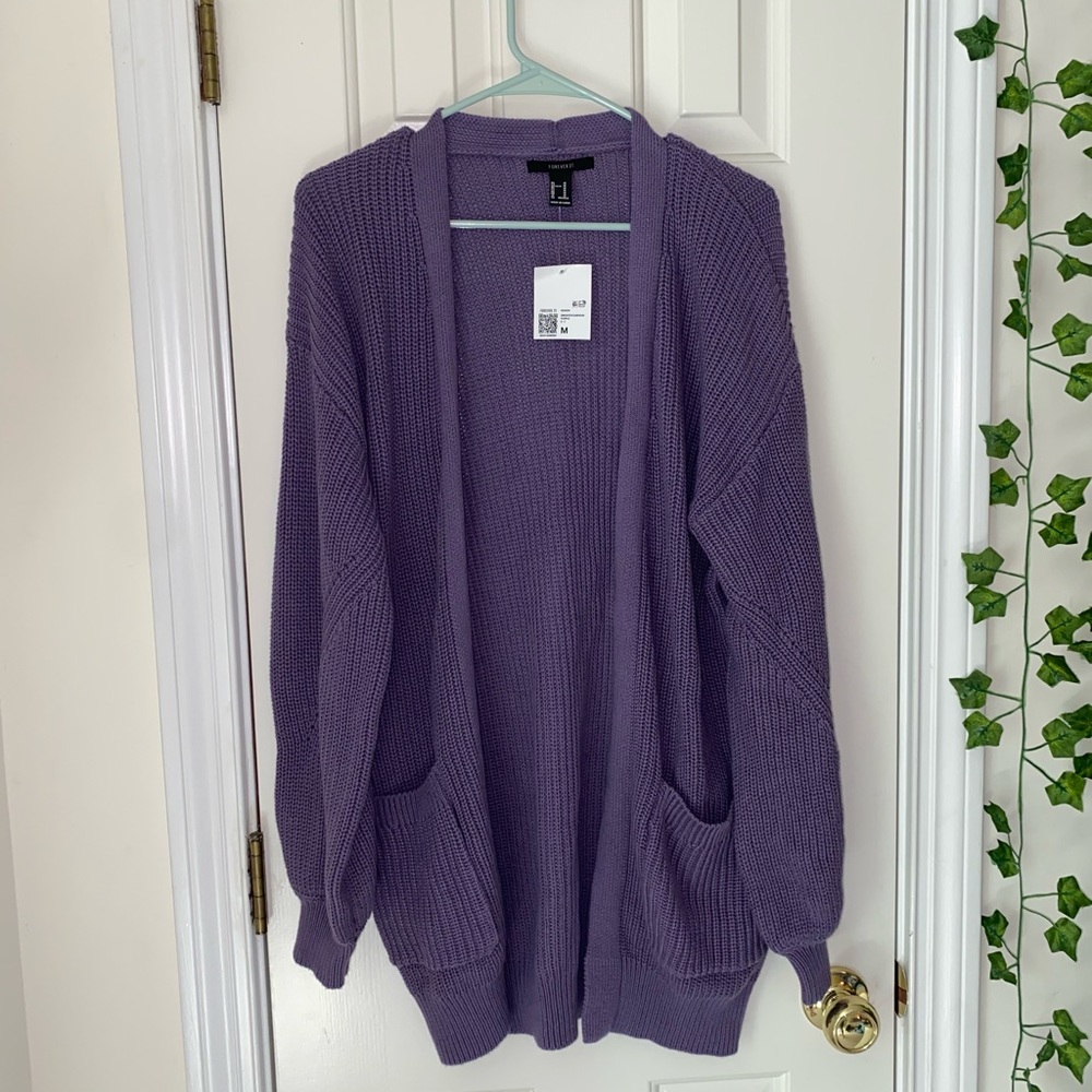 NWT FOREVER 21 Open-Front Purple Cardigan Sweater - Size: Medium